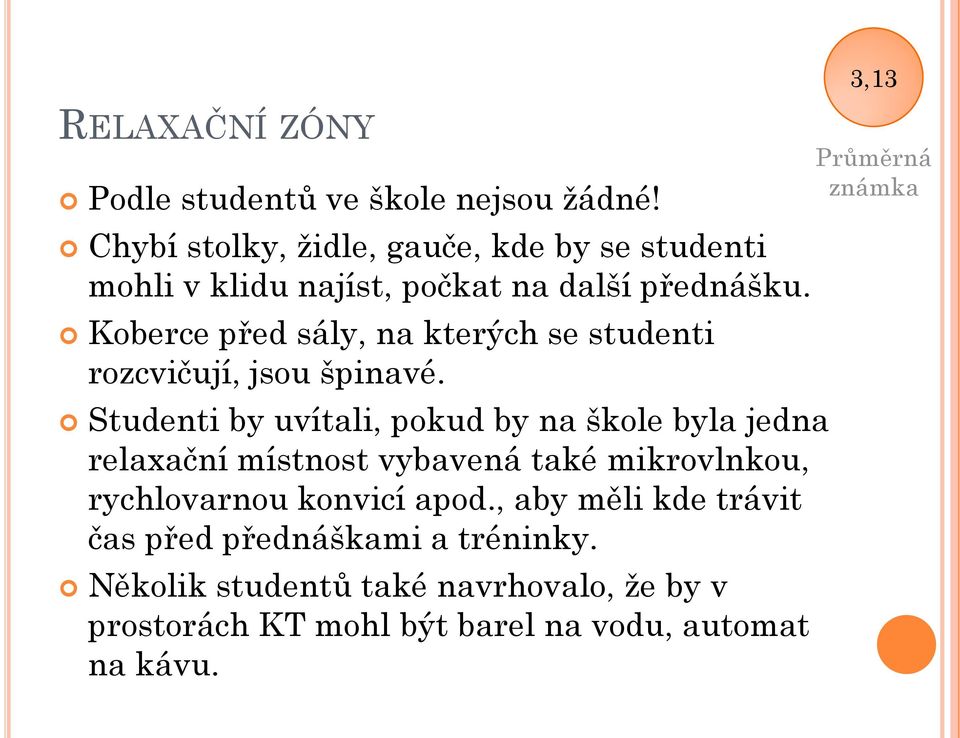 Koberce před sály, na kterých se studenti rozcvičují, jsou špinavé.