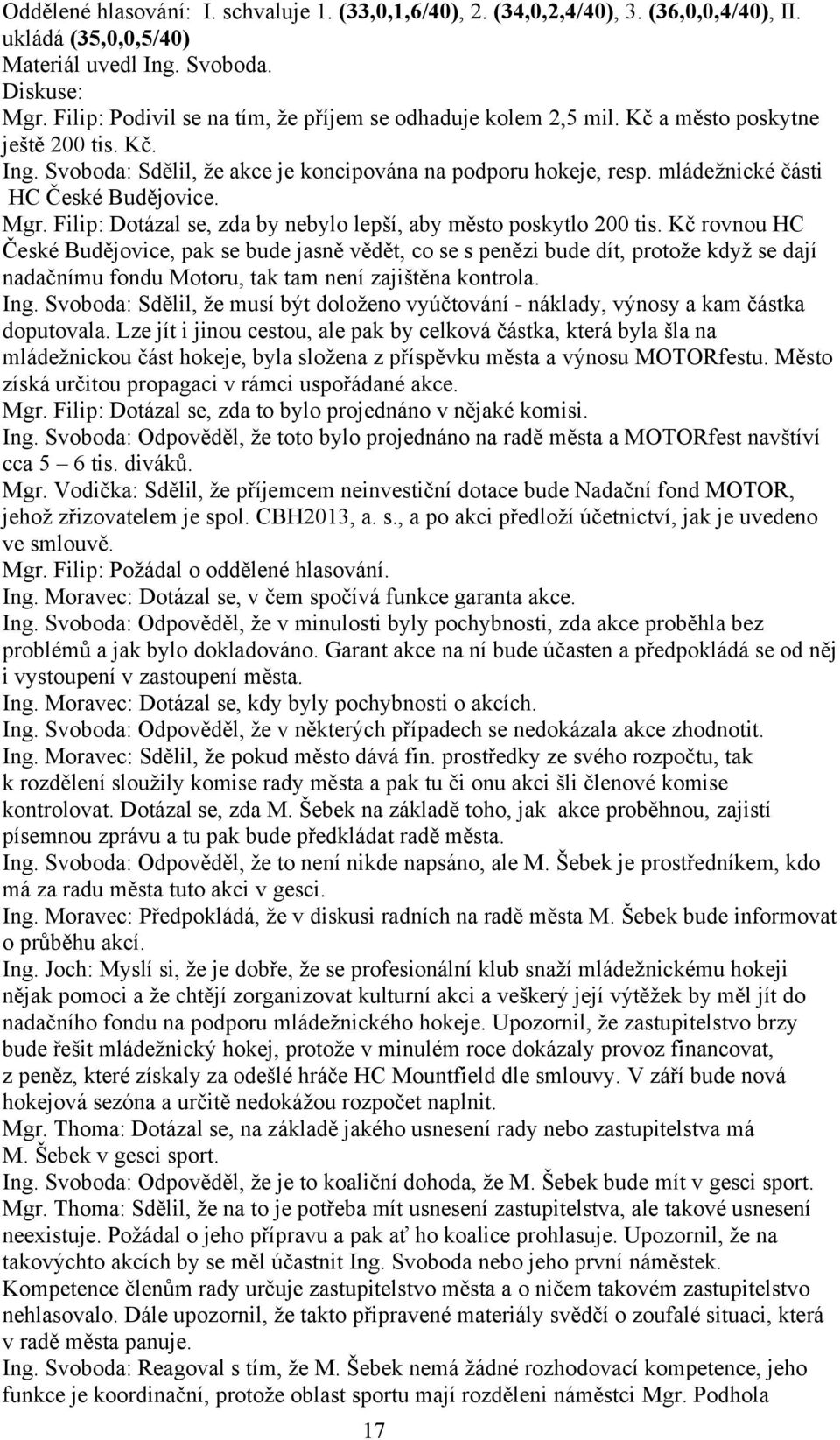 Filip: Dotázal se, zda by nebylo lepší, aby město poskytlo 200 tis.