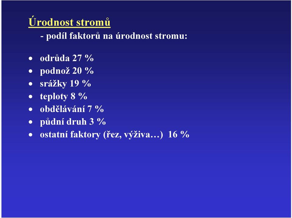 srážky 19 % teploty 8 % obdělávání 7 %