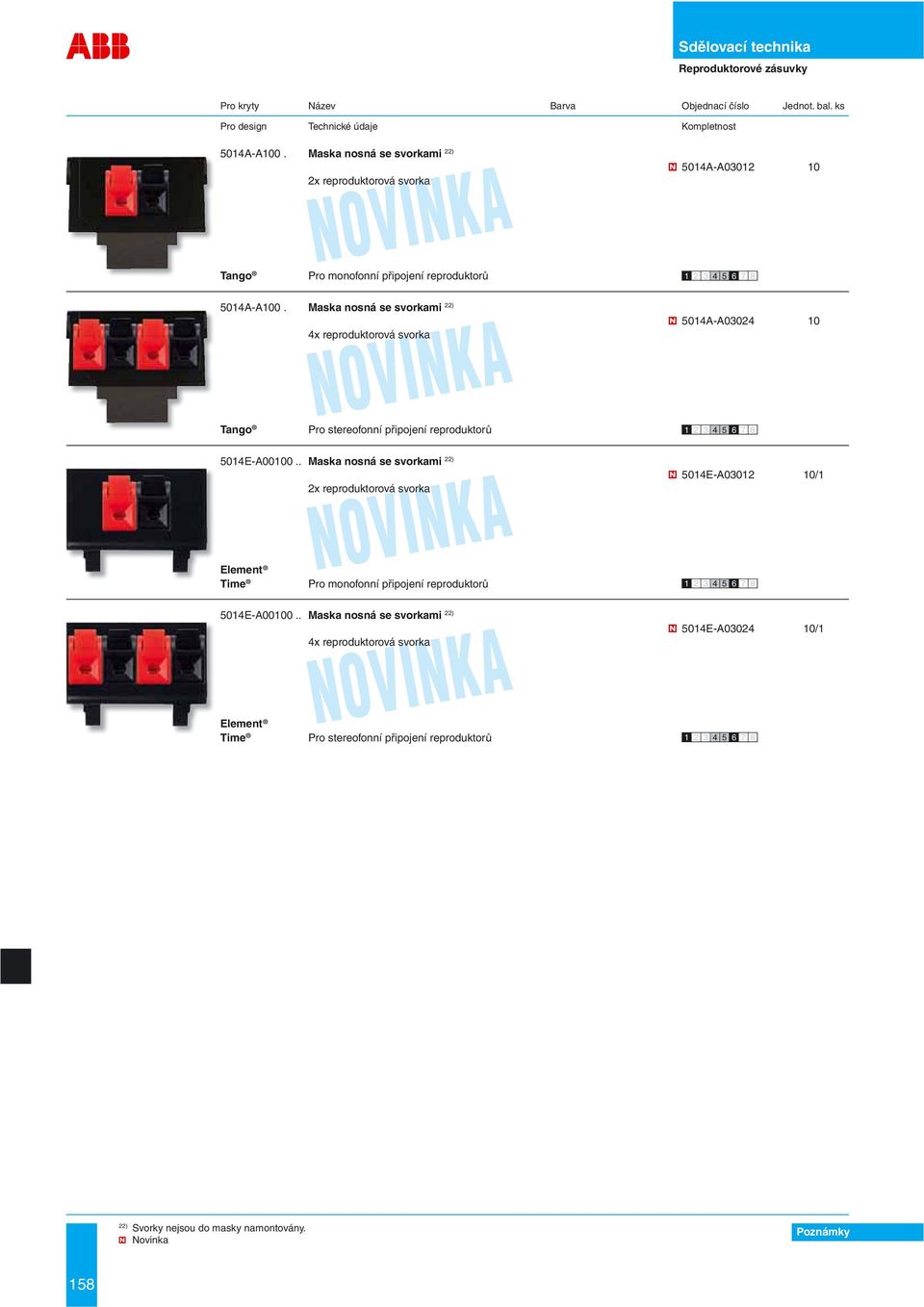 Maska nosná se svorkami 22) 4x reproduktorová svorka 5014A-A03024 10 Pro stereofonní připojení reproduktorů 5014E-A00100.