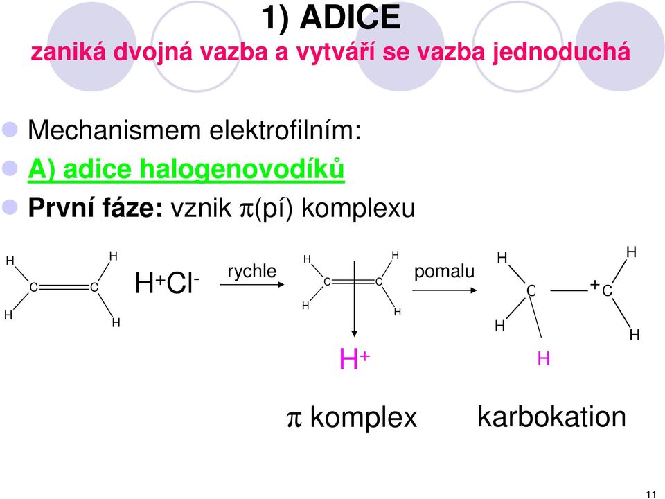 halogenovodíků První fáze: vznik π(pí) komplexu C