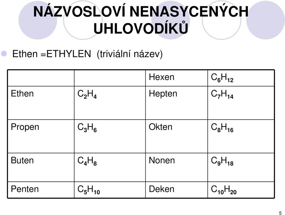 2 4 epten C 7 14 Propen C 3 6 Okten C 8 16