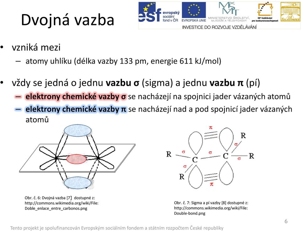 nad a pod spojnicí jader vázaných atomů Obr. č. 6: Dvojná vazba [7] dostupné z: http://commons.wikimedia.