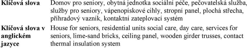 příhradový vazník, kontaktní zateplovací systém House for seniors, residential units social care, day