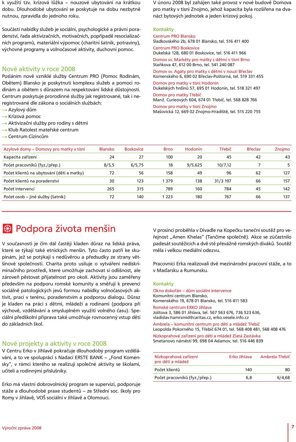 výchovné programy a volnočasové aktivity, duchovní pomoc.