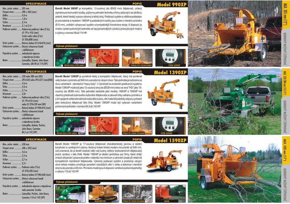 .. 4,6 m Šíøka:... 2,0 m Výška:... 2,7 m Hmotnost:... 2,8 t Ø 191x416 [mm] nebo Ø 270x520 mm (HD) Drtící systém:... Nožový buben Ø 940x476 [mm] John Deere, Cummins 84,5 až 142 [HP] Max. prùm. mater.:... 430 mm Vstupní otvor:.