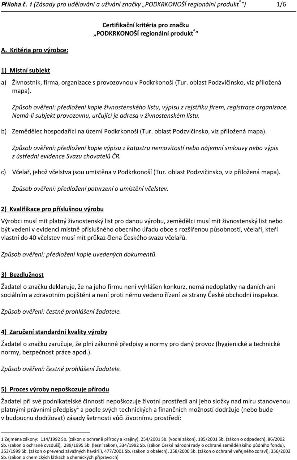 oblast Podzvičinsko, viz přiložená mapa). Způsob ověření: předložení kopie živnostenského listu, výpisu z rejstříku firem, registrace organizace.