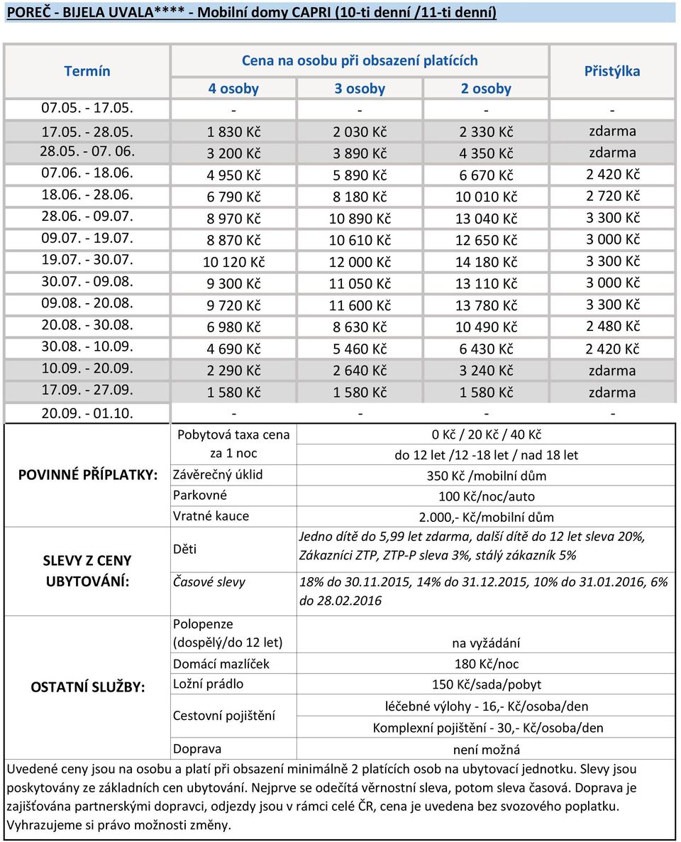 07. 8 870 Kč 10 610 Kč 12 650 Kč 3 000 Kč 19.07. - 30.07. 10 120 Kč 12 000 Kč 14 180 Kč 3 300 Kč 30.07. - 09.08. 9 300 Kč 11 050 Kč 13 110 Kč 3 000 Kč 09.08. - 20.08. 9 720 Kč 11 600 Kč 13 780 Kč 3 300 Kč 20.