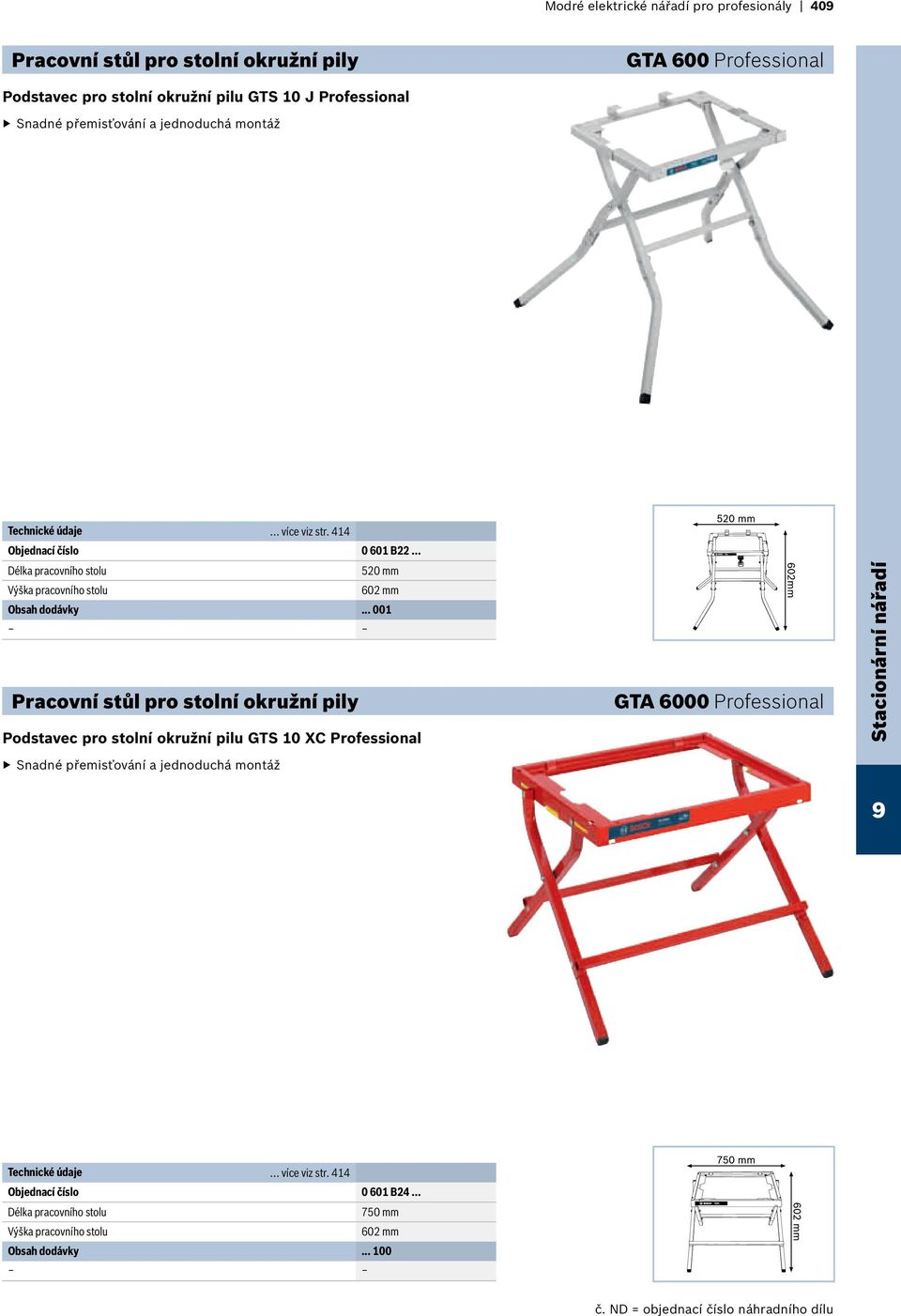 .. 001 Pracovní stůl pro stolní okružní pily 520 mm 602 mm Podstavec pro stolní okružní pilu GTS 10 XC Snadné přemisťování a jednoduchá montáž.