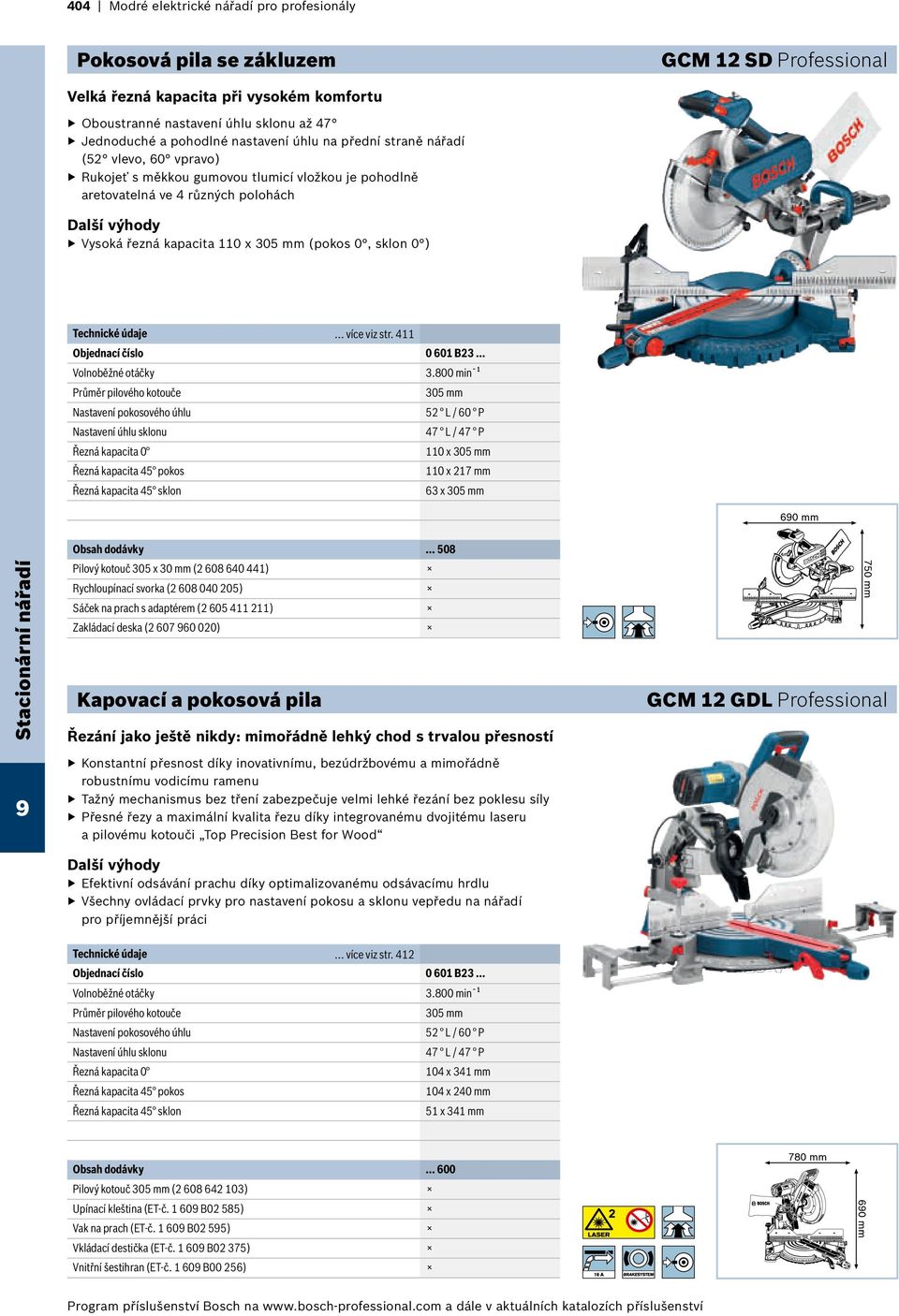 )... více viz str. 411 Objednací číslo 0 601 B23... 3.800 min ¹ 305 mm 52 L / 60 P 47 L / 47 P 110 x 305 mm 110 x 217 mm Řezná kapacita 45 sklon 63 x 305 mm Obsah dodávky.