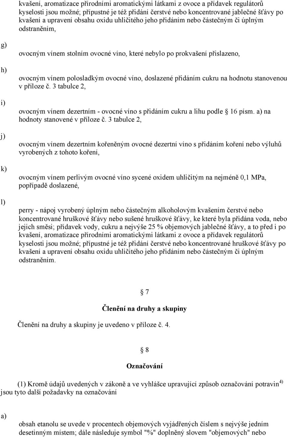 ovocné víno, doslazené přidáním cukru na hodnotu stanovenou v příloze č. 3 tabulce 2, ovocným vínem dezertním - ovocné víno s přidáním cukru a lihu podle 16 písm. na hodnoty stanovené v příloze č.