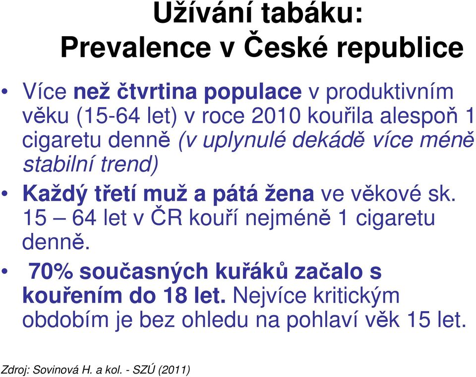 pátá žena ve věkové sk. 15 64 let v ČR kouří nejméně 1 cigaretu denně.