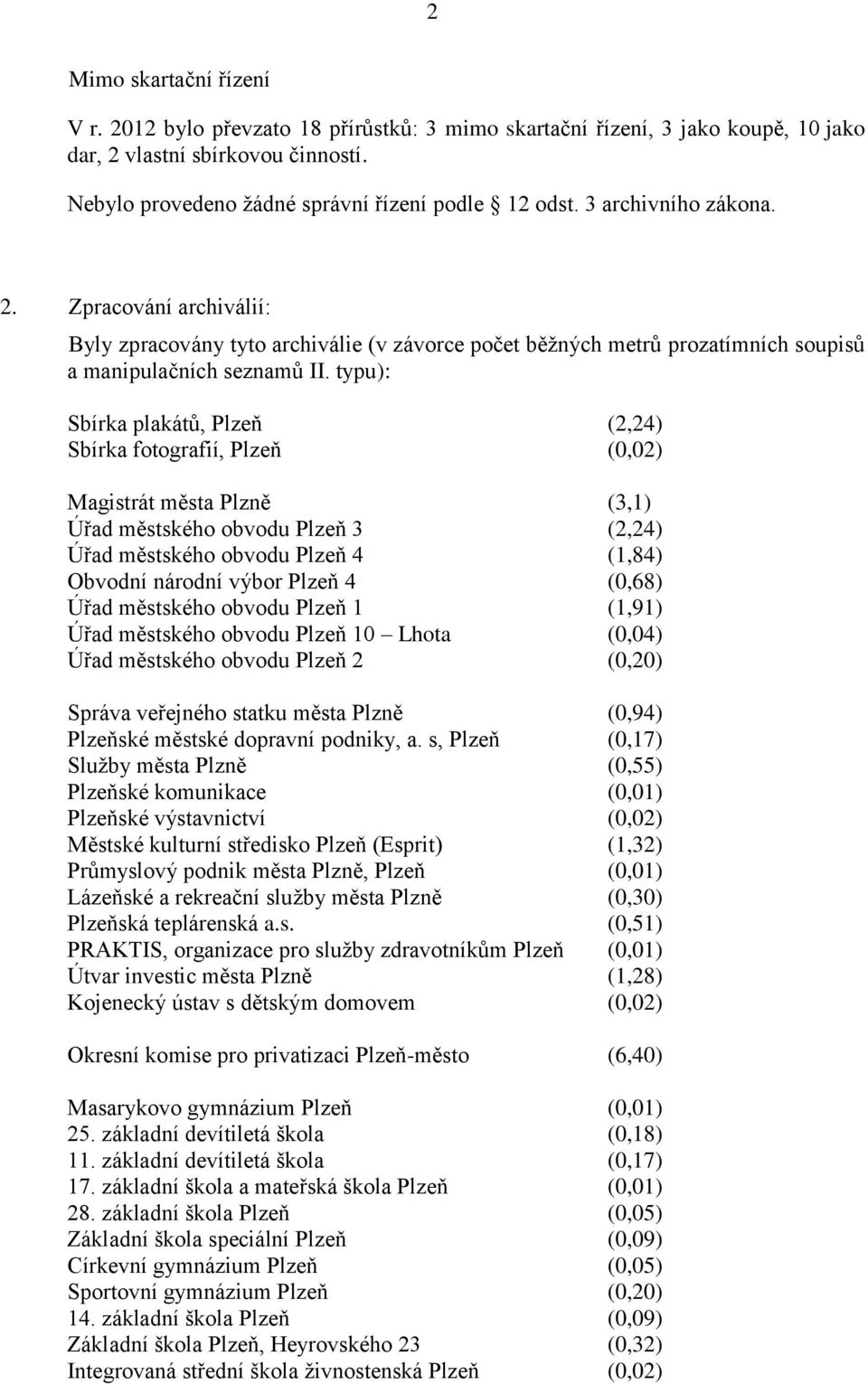 typu): Sbírka plakátů, Plzeň (2,24) Sbírka fotografií, Plzeň (0,02) Magistrát města Plzně (3,1) Úřad městského obvodu Plzeň 3 (2,24) Úřad městského obvodu Plzeň 4 (1,84) Obvodní národní výbor Plzeň 4