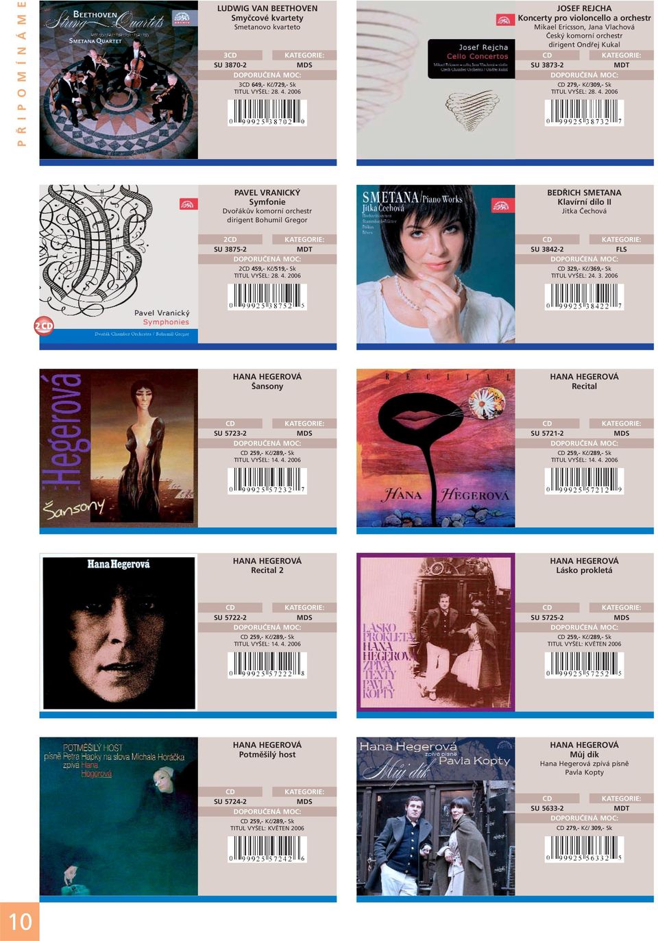 2006 PAVEL VRANICKÝ Symfonie Dvořákův komorní orchestr dirigent Bohumil Gregor BEDŘICH SMETANA Klavírní dílo II Jitka Čechová 2 SU 3875-2 MDT 2 459,- Kč/519,- Sk TITUL VYŠEL: 28. 4. 2006 SU 3842-2 FLS 329,- Kč/369,- Sk TITUL VYŠEL: 24.