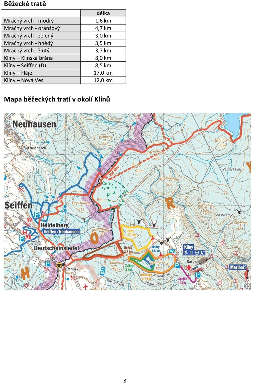 Seiffen (D) Klíny Fláje Klíny Nová Ves délka 1,6 km 4,7 km 3,0 km 3,5 km