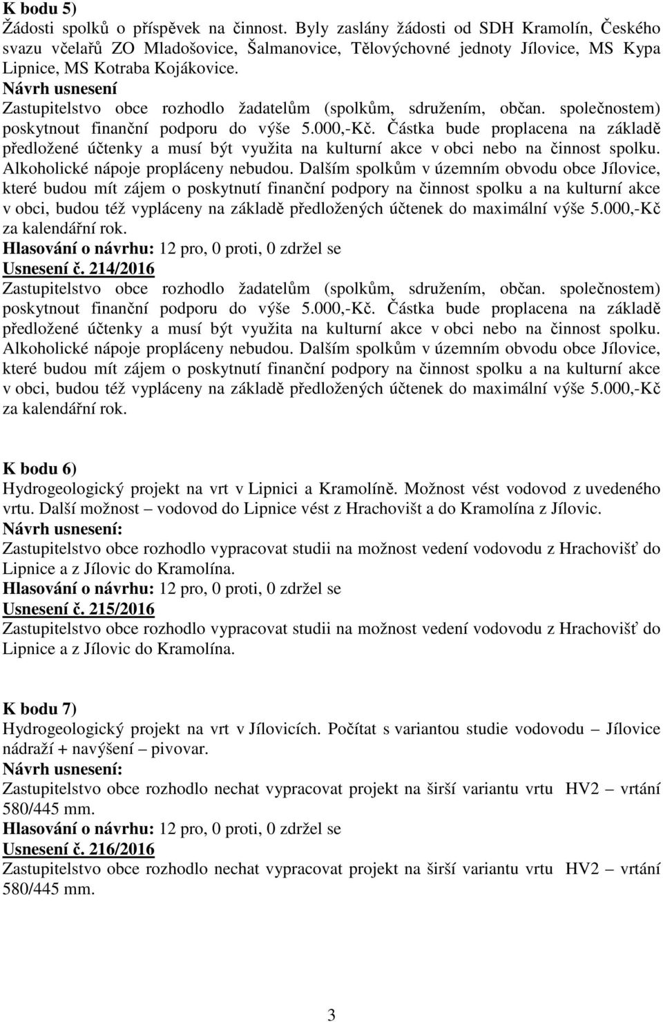 Návrh usnesení Zastupitelstvo obce rozhodlo žadatelům (spolkům, sdružením, občan. společnostem) poskytnout finanční podporu do výše 5.000,-Kč.
