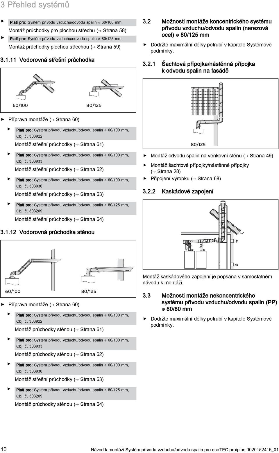 Možnosti montáže koncentrického systému přívodu vzduchu/odvodu spalin (nerezová ocel) 80/ mm Dodržte maximální délky potrubí v kapitole Systémové podmínky.