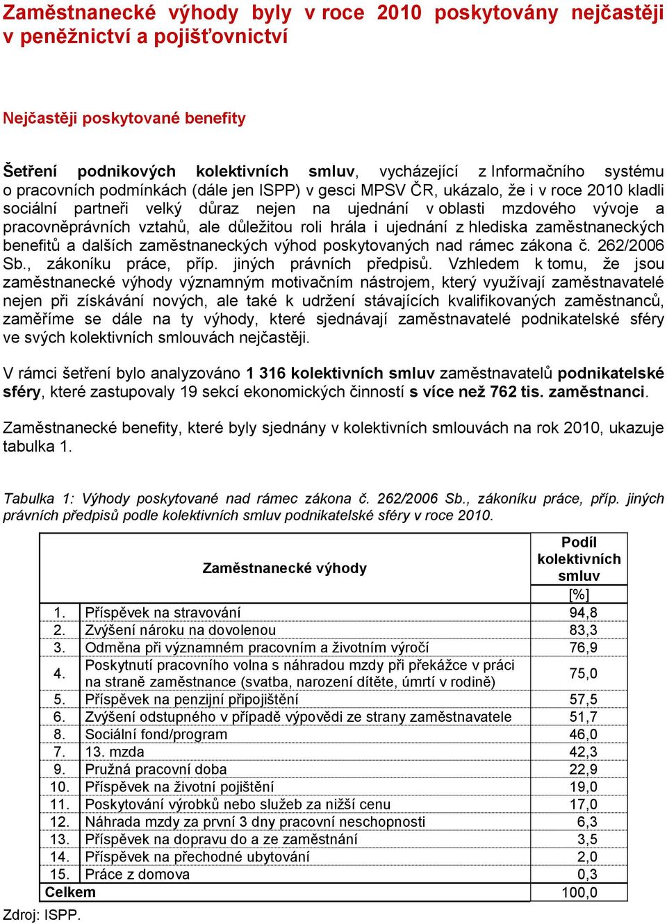 důležitou roli hrála i ujednání z hlediska zaměstnaneckých benefitů a dalších zaměstnaneckých výhod poskytovaných nad rámec zákona č. 262/2006 Sb., zákoníku práce, příp. jiných právních předpisů.