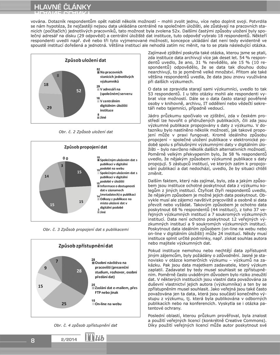 52x. Dalšími častými způsoby uložení byly společný adresář na disku (29 odpovědí) a centrální úložiště dat instituce, tuto odpověď vybralo 18 respondentů. Někteří respondenti uvedli např.