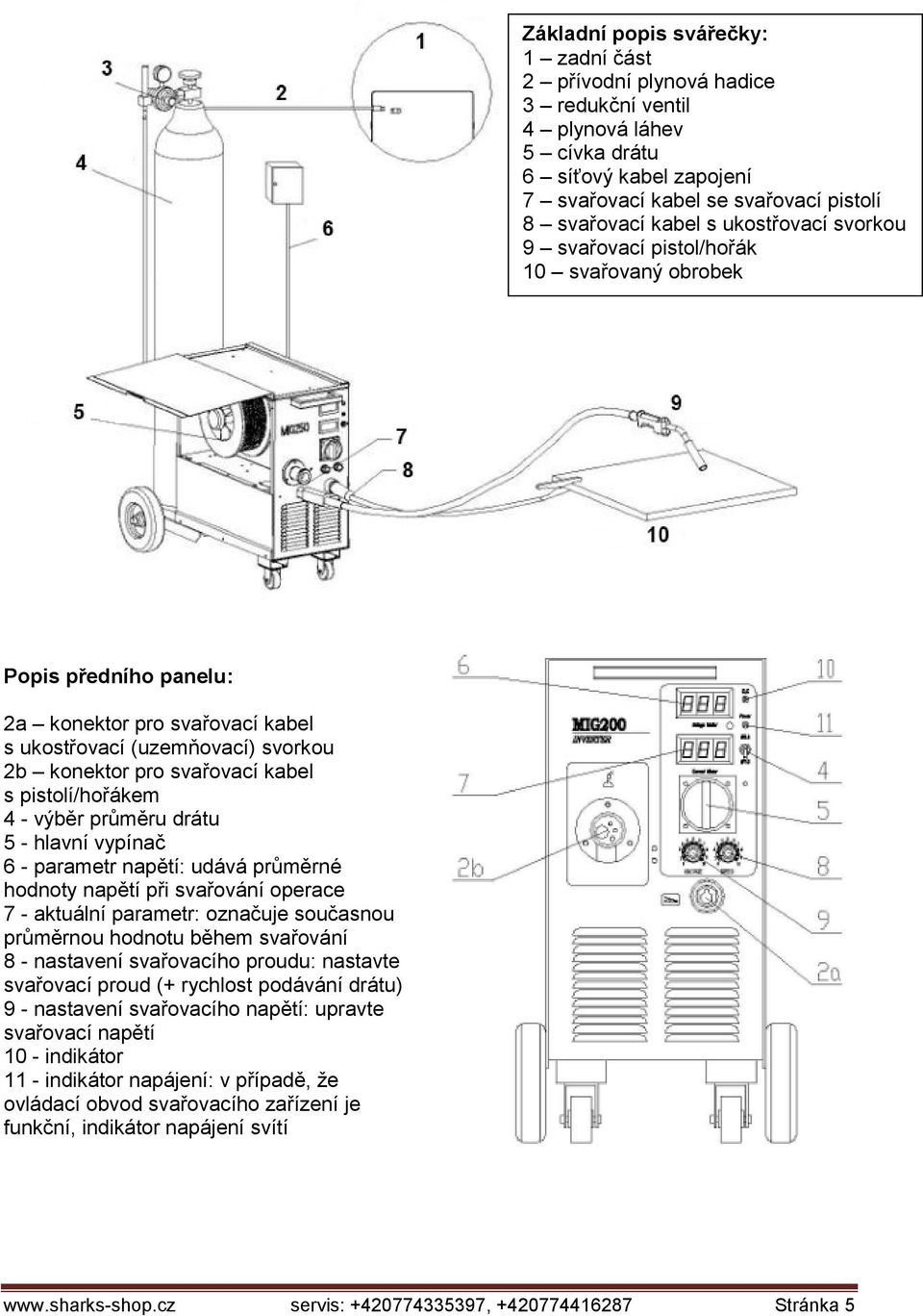 pistolí/hořákem 4 - výběr průměru drátu 5 - hlavní vypínač 6 - parametr napětí: udává průměrné hodnoty napětí při svařování operace 7 - aktuální parametr: označuje současnou průměrnou hodnotu během