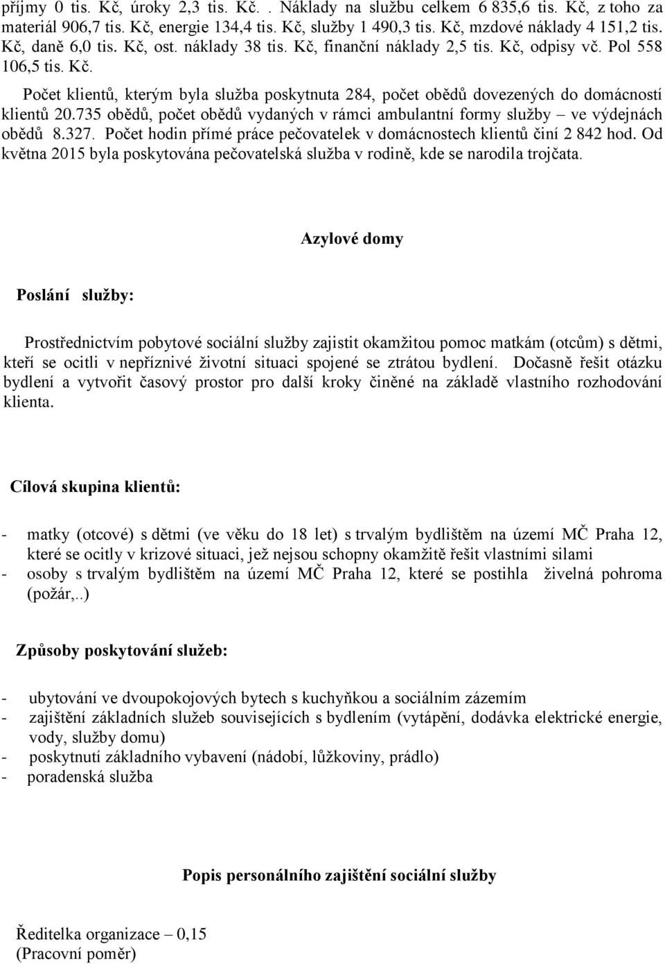 735 obědů, počet obědů vydaných v rámci ambulantní formy služby ve výdejnách obědů 8.327. Počet hodin přímé práce pečovatelek v domácnostech klientů činí 2 842 hod.