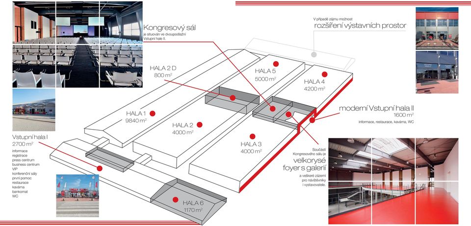 informace registrace press centrum business centrum VIP konferenční sály první pomoc restaurace kavárna bankomat WC HALA 1 9840 m 2