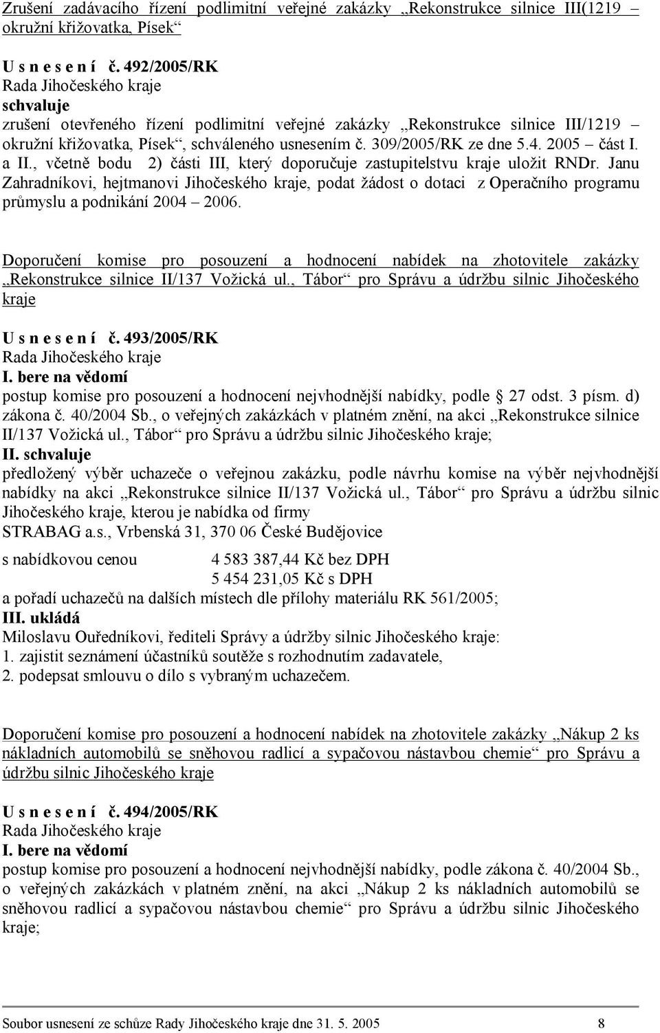 , včetně bodu 2) části III, který doporučuje zastupitelstvu kraje uložit RNDr.