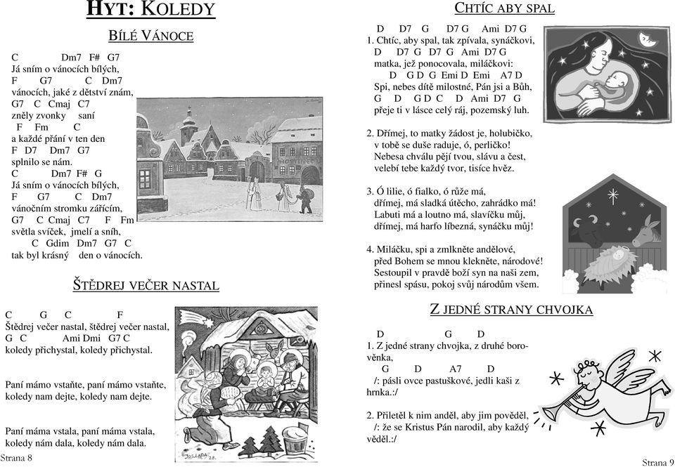 HYT: KOLEDY BÍLÉ VÁNOCE ŠTĚDREJ VEČER NASTAL C G C F Štědrej večer nastal, štědrej večer nastal, G C Ami Dmi G7 C koledy přichystal, koledy přichystal.