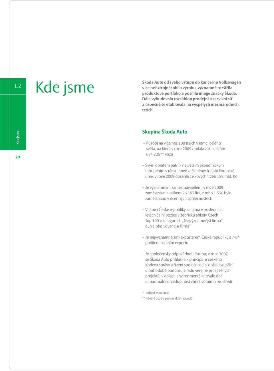 Kde jsme 20 Skupina Škoda Auto Působí na více než 100 trzích v rámci celého světa, na které v roce 2009 dodala zákazníkům 684 226** vozů Svým obratem patří k největším ekonomickým uskupením v rámci