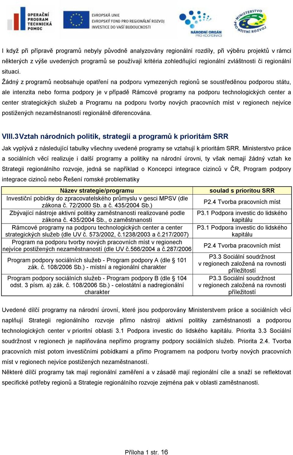 Žádný z programů obsahuje opatření na podporu vymezených regionů se soustředěnou podporou státu, ale intenzita bo forma podpory je v případě Rámcové programy na podporu technologických center a