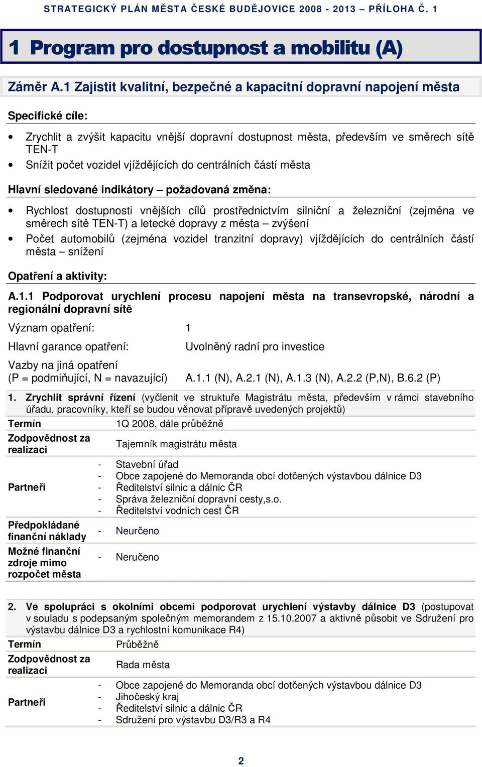 vjíždějících do centrálních částí města Hlavní sledované indikátory požadovaná změna: Rychlost dostupnosti vnějších cílů prostřednictvím silniční a železniční (zejména ve směrech sítě TEN-T) a