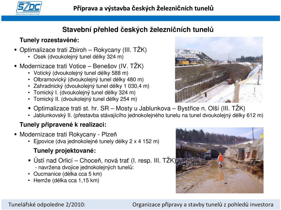 (dvoukolejný tunel délky 254 m) Optimalizace trati st. hr. SR Mosty u Jablunkova Bystřice n. Olší (III. TŽK) Jablunkovský II.