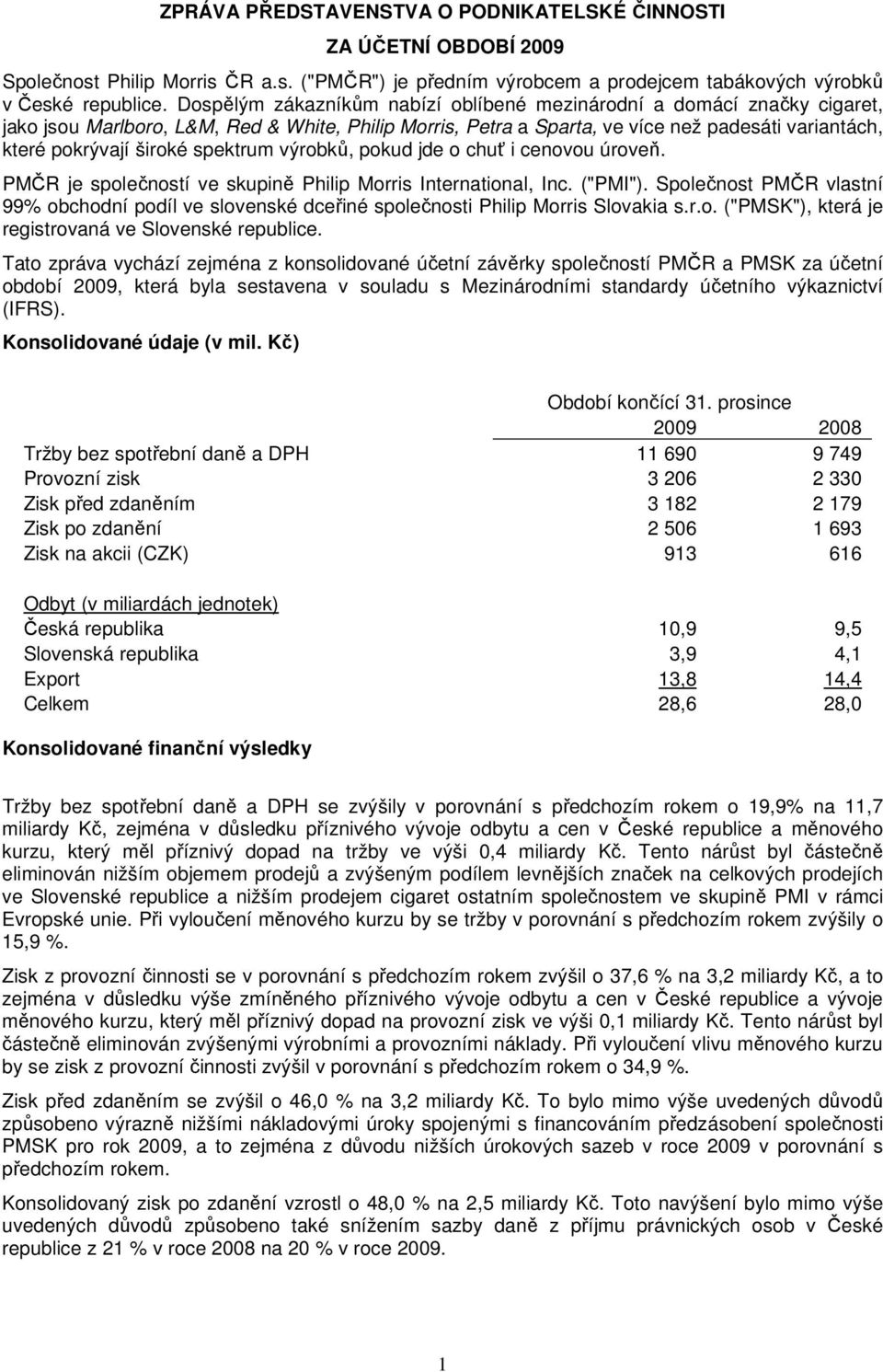 spektrum výrobků, pokud jde o chuť i cenovou úroveň. PMČR je společností ve skupině Philip Morris International, Inc. ("PMI").