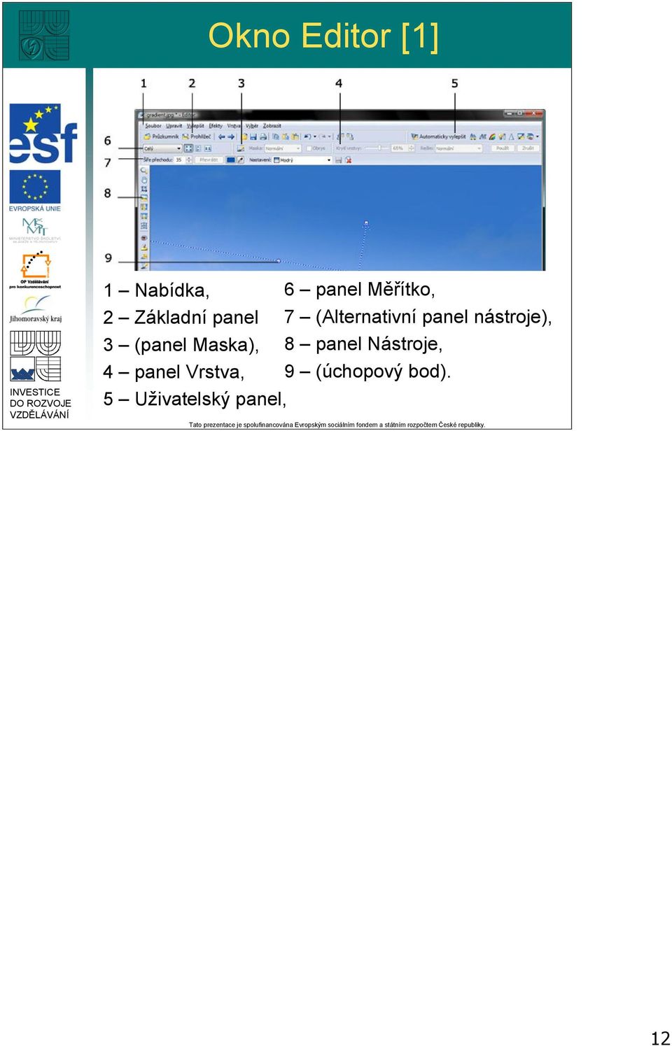 panel, 6 panel Měřítko, 7 (Alternativní panel