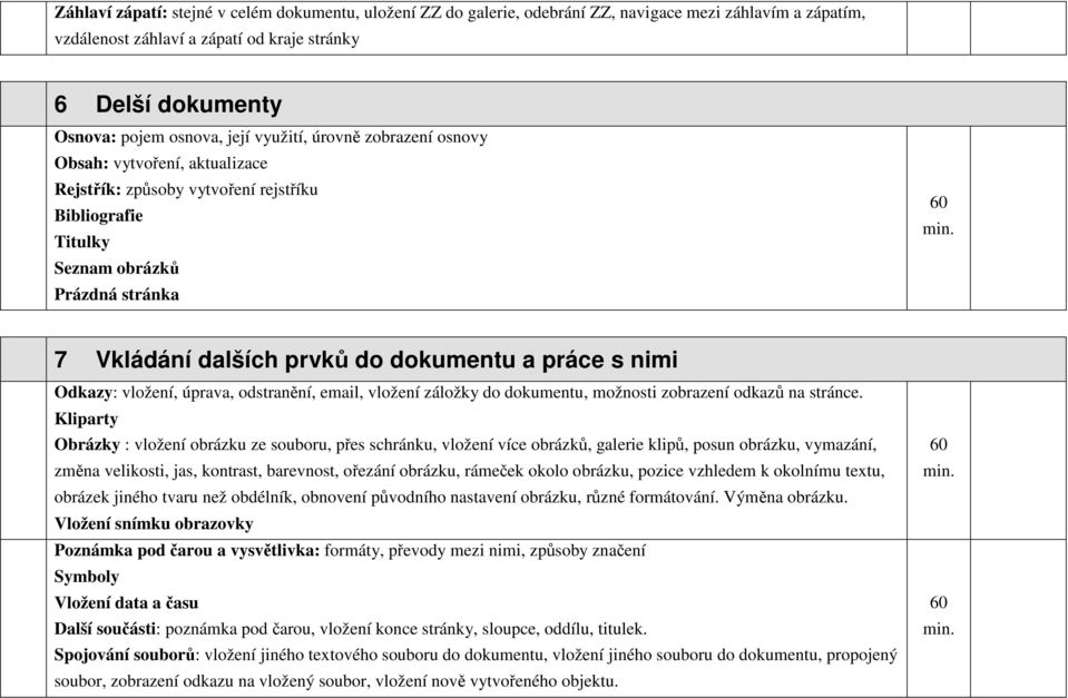 práce s nimi Odkazy: vložení, úprava, odstranění, email, vložení záložky do dokumentu, možnosti zobrazení odkazů na stránce.