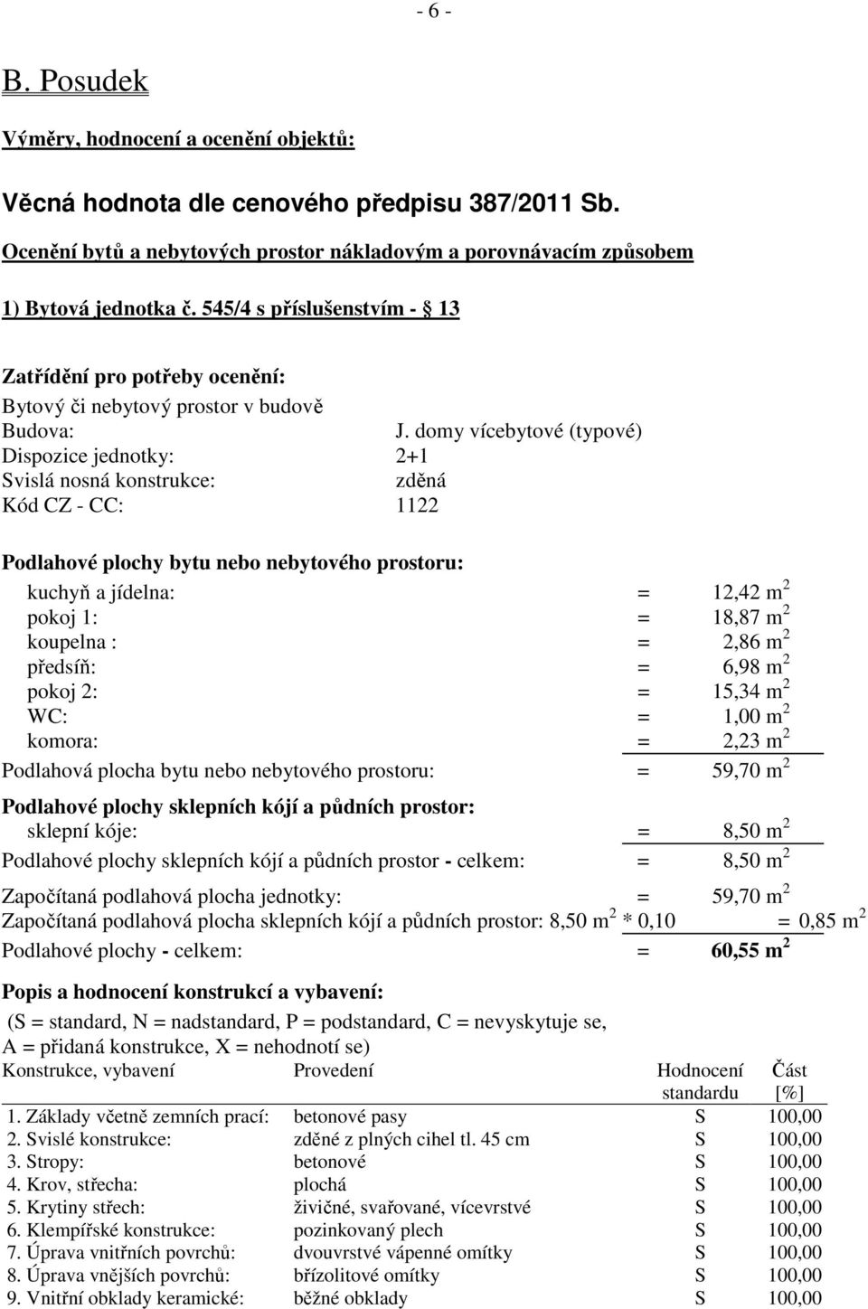 domy vícebytové (typové) Dispozice jednotky: 2+1 Svislá nosná konstrukce: zděná Kód CZ - CC: 1122 Podlahové plochy bytu nebo nebytového prostoru: kuchyň a jídelna: = 12,42 m 2 pokoj 1: = 18,87 m 2