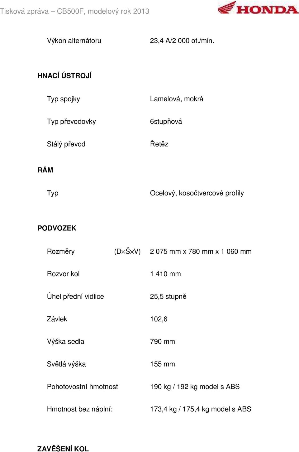 kosočtvercové profily PODVOZEK Rozměry (D Š V) 2 075 mm x 780 mm x 1 060 mm Rozvor kol 1 410 mm Úhel přední