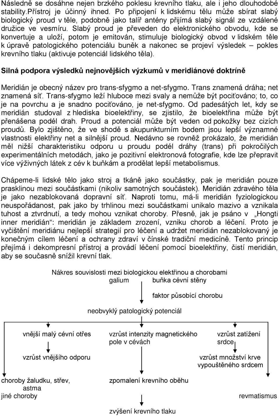 Slabý proud je převeden do elektronického obvodu, kde se konvertuje a uloží, potom je emitován, stimuluje biologický obvod v lidském těle k úpravě patologického potenciálu buněk a nakonec se projeví