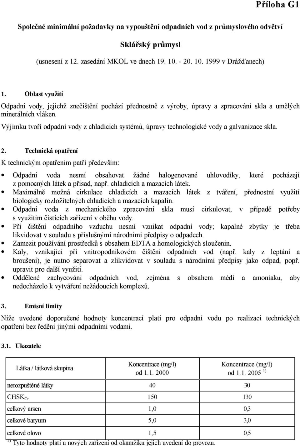 Výjimku tvoří odpadní vody z chladicích systémů, úpravy technologické vody a galvanizace skla. 2.