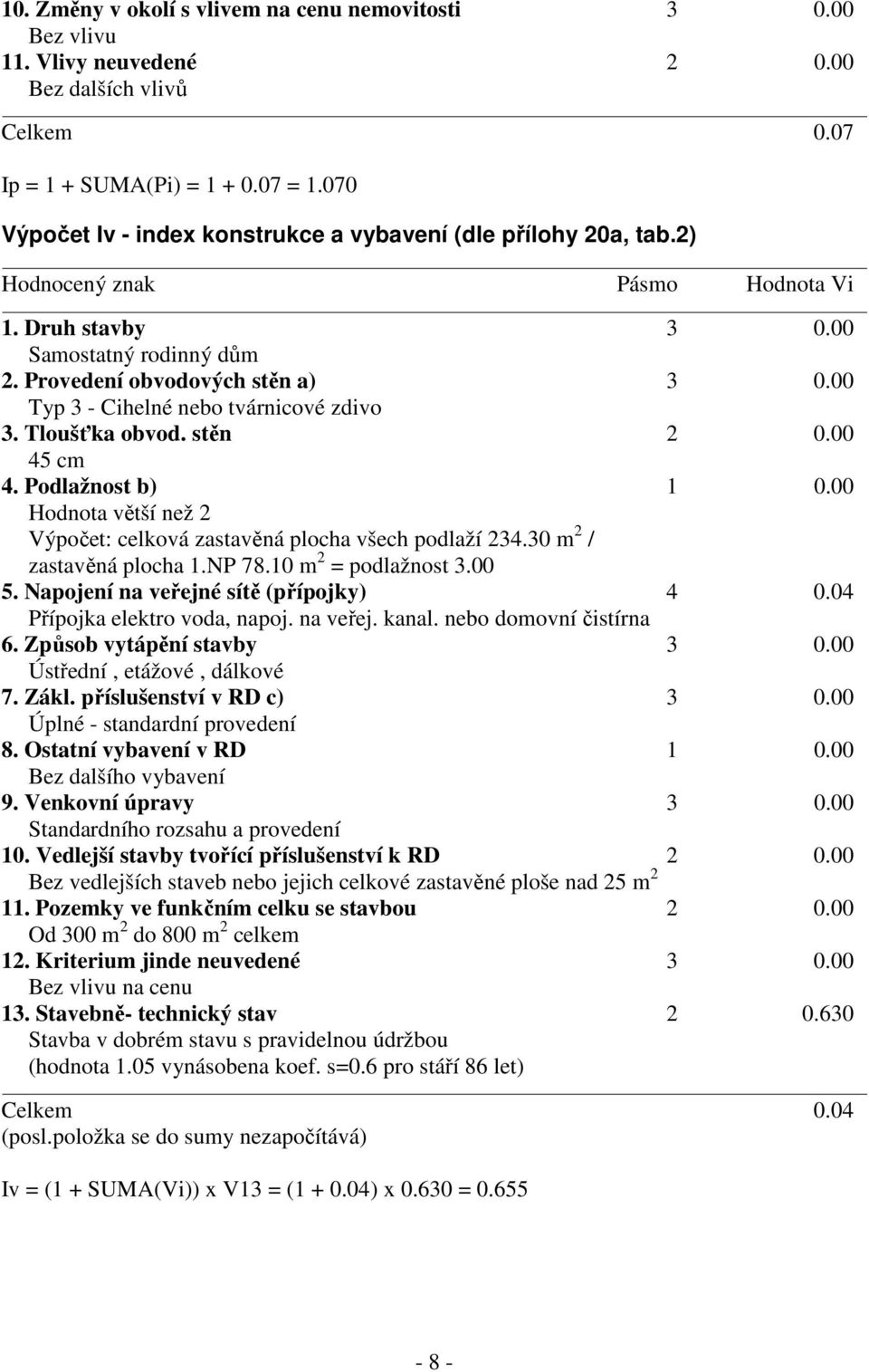 00 Typ 3 - Cihelné nebo tvárnicové zdivo 3. Tloušťka obvod. stěn 2 0.00 45 cm 4. Podlažnost b) 1 0.00 Hodnota větší než 2 Výpočet: celková zastavěná plocha všech podlaží 234.