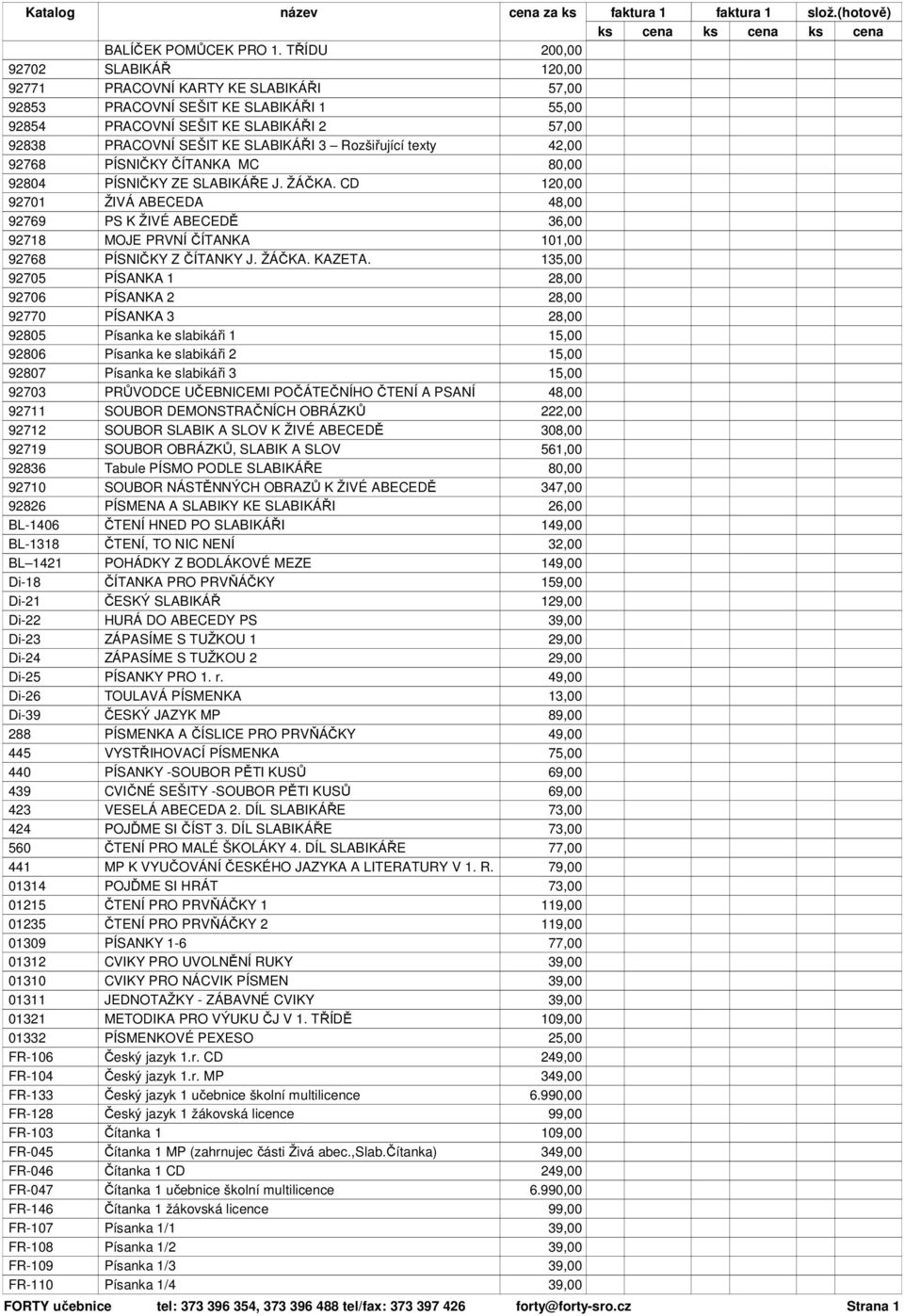 92768 PÍSNIČKY ČÍTANKA MC 80,00 92804 PÍSNIČKY ZE SLABIKÁŘE J. ŽÁČKA. CD 92701 ŽIVÁ ABECEDA 92769 PS K ŽIVÉ ABECEDĚ 36,00 92718 MOJE PRVNÍ ČÍTANKA 101,00 92768 PÍSNIČKY Z ČÍTANKY J. ŽÁČKA. KAZETA.