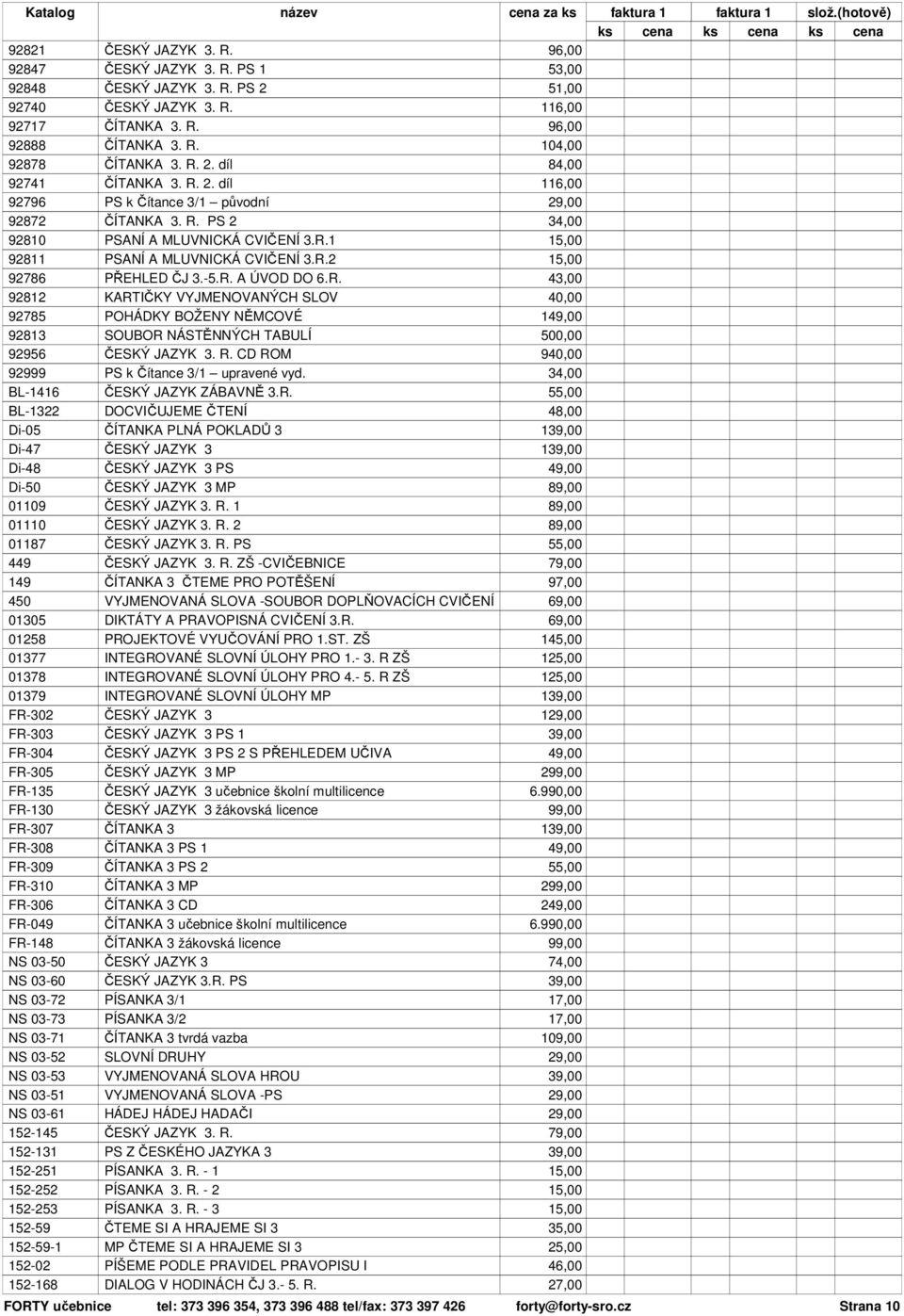 -5.R. A ÚVOD DO 6.R. 43,00 92812 KARTIČKY VYJMENOVANÝCH SLOV 92785 POHÁDKY BOŽENY NĚMCOVÉ 1 92813 SOUBOR NÁSTĚNNÝCH TABULÍ 500,00 92956 ČESKÝ JAZYK 3. R. CD ROM 9 92999 PS k Čítance 3/1 upravené vyd.