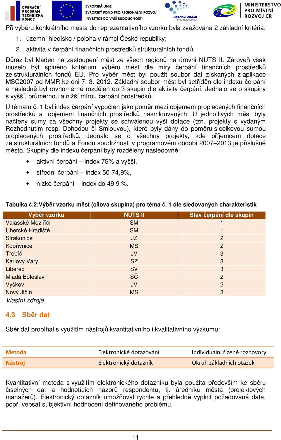 Zároveň však muselo být splněno kritérium výběru měst dle míry čerpání finančních prostředků ze strukturálních fondů EU.