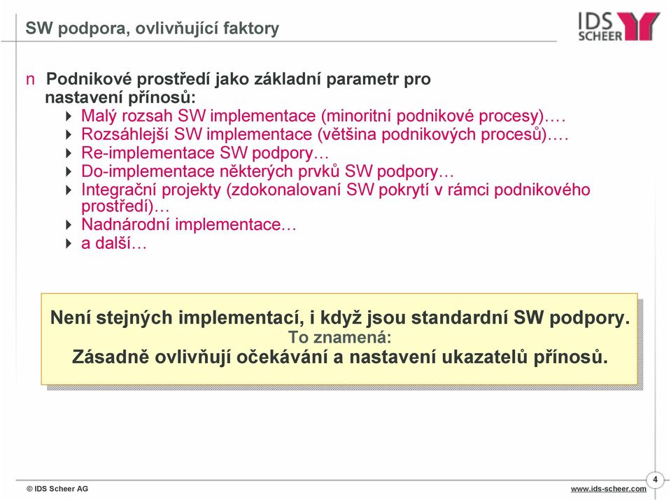 4 Re-implementace SW podpory 4 Do-implementace některých prvků SW podpory 4 Integrační projekty (zdokonalovaní SW pokrytí v rámci