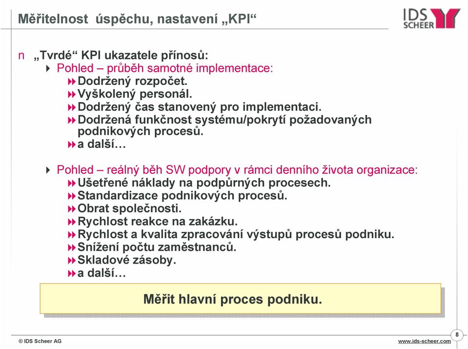 8a další 4 Pohled reálný běh SW podpory v rámci denního života organizace: 8Ušetřené náklady na podpůrných procesech.