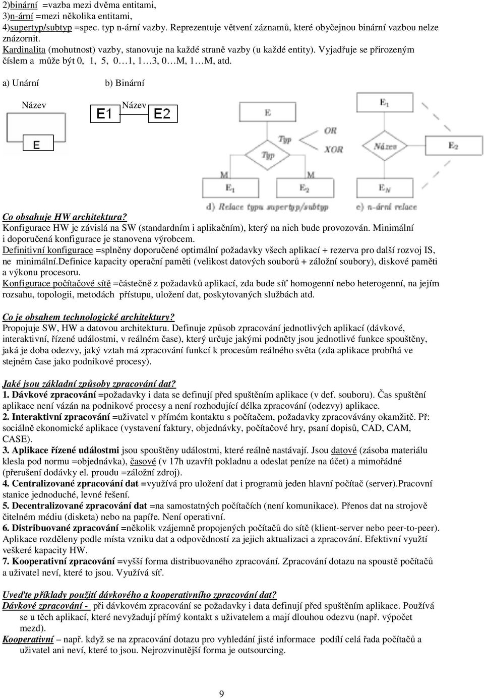 a) Unární b) Binární Název Název Co obsahuje HW architektura? Konfigurace HW je závislá na SW (standardním i aplikačním), který na nich bude provozován.