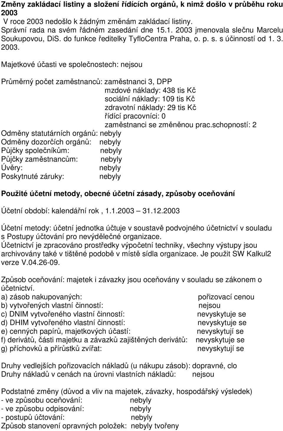 jmenovala slečnu Marcelu Soukupovou, DiS. do funkce ředitelky TyfloCentra Praha, o. p. s. s účinností od 1. 3. 2003.