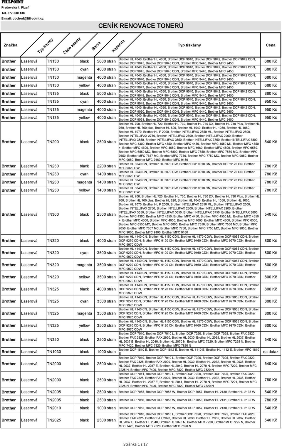 MFC 9440, Brother MFC 9450 Brother HL 4040, Brother HL 4050, Brother DCP 9040, Brother DCP 9042, Brother DCP 9042 CDN, Brother TN130 cyan 4000 stran Brother DCP 9045, Brother DCP 9045 CDN, Brother