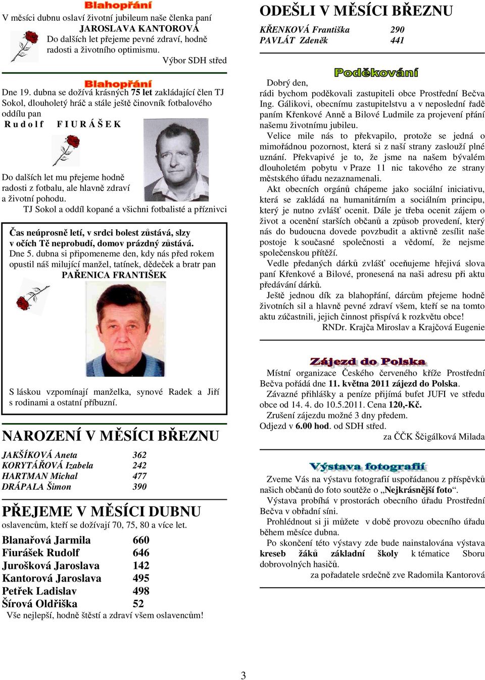 ale hlavně zdraví a životní pohodu. TJ Sokol a oddíl kopané a všichni fotbalisté a příznivci Čas neúprosně letí, v srdci bolest zůstává, slzy v očích Tě neprobudí, domov prázdný zůstává. Dne 5.