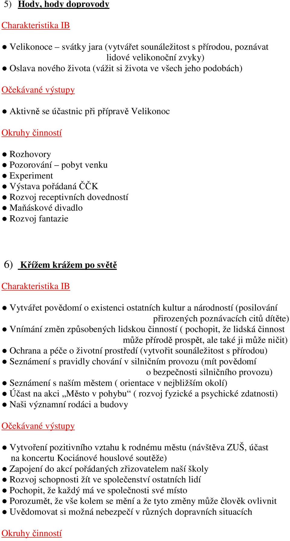 poznávacích citů dítěte) Vnímání změn způsobených lidskou činností ( pochopit, že lidská činnost může přírodě prospět, ale také ji může ničit) Ochrana a péče o životní prostředí (vytvořit